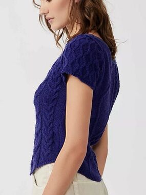 Free People Cable Knit Fitted Sweater - Sz M Blue/Purple